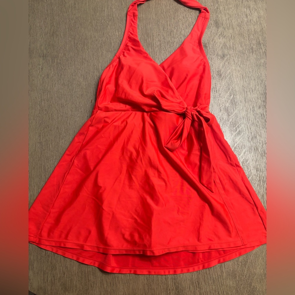 J. Crew Halter Wrap RED swim dress swimsuit skirt sz 0